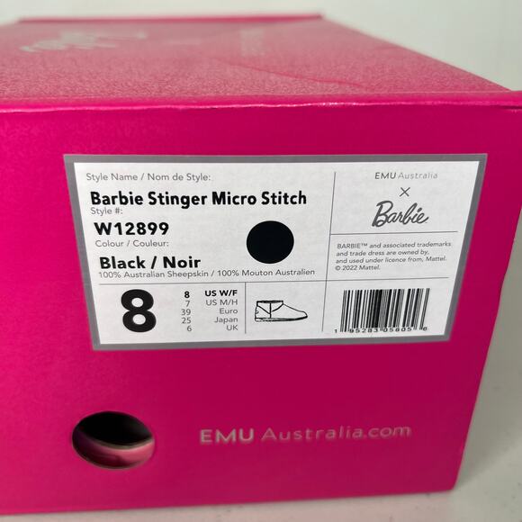EMU x Barbie Black & Pink Stitch Sheepskin Bootie Size 8 - Picture 8 of 9